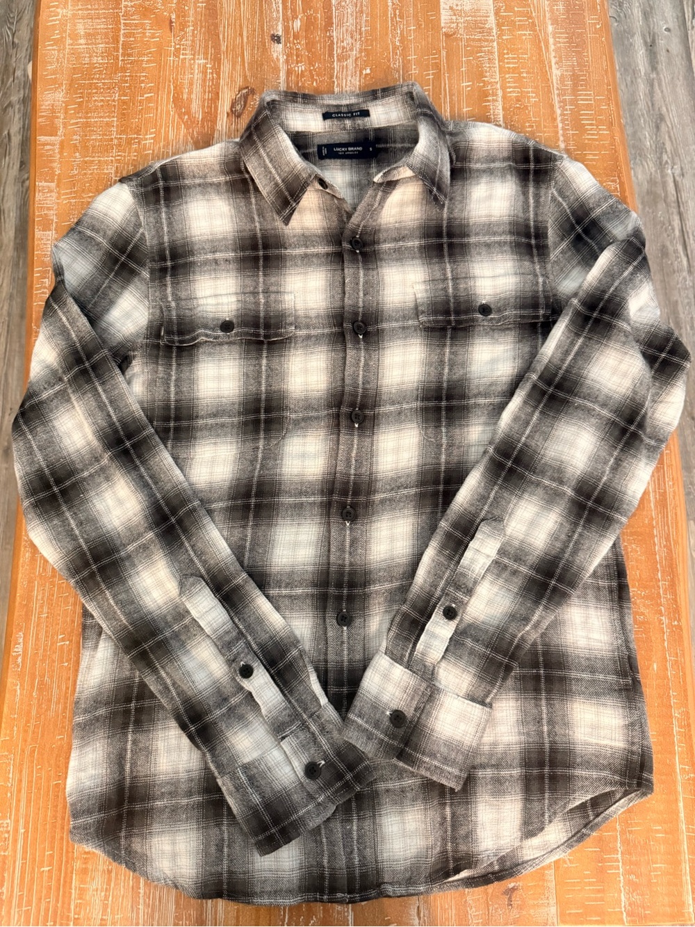 Lucky Brand Men's Black & White Plaid Button-Down Shirt Size S LIKE NEW!!!